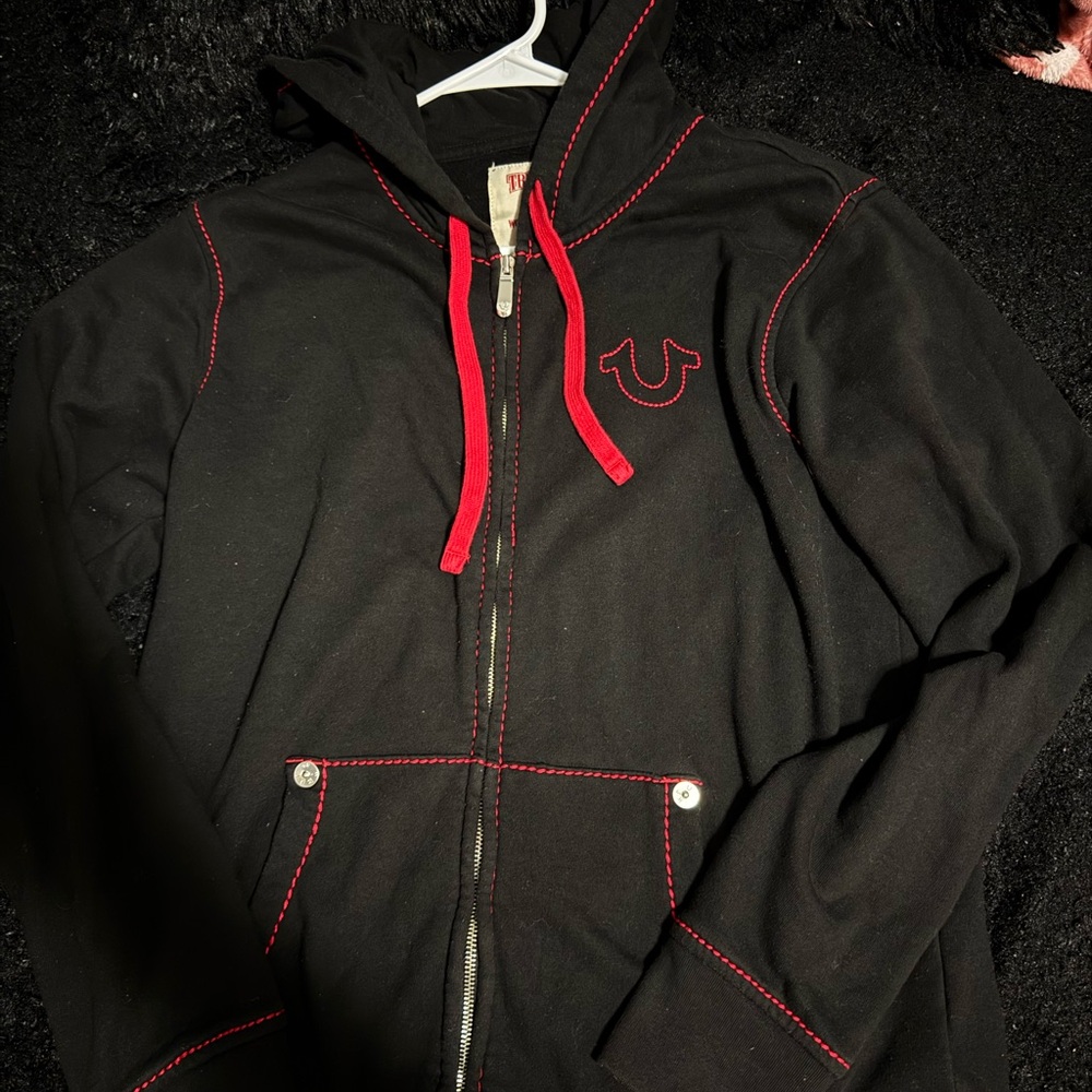 True Religion Black Hoodie with Red Accents